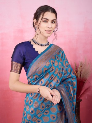 Shreyansh Creations Woven Bollywood Pure Silk Saree(Light Blue)