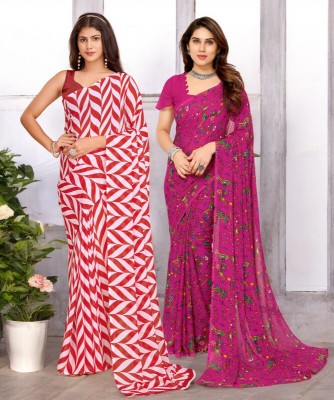 THE URBAN DIVA Printed Bollywood Georgette Saree(Pack of 2, Multicolor)