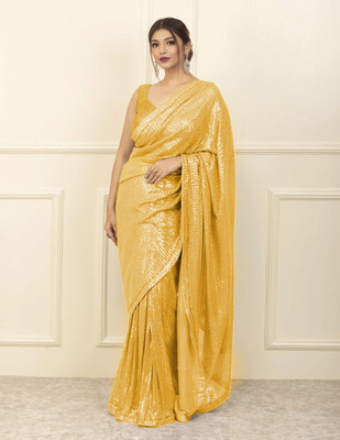 Bhojal Creation Embellished Bollywood Georgette Saree(Gold)