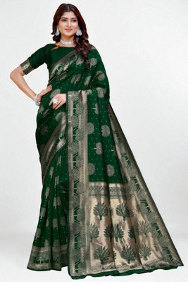 LARYZA Woven Banarasi Jacquard Saree(Green)