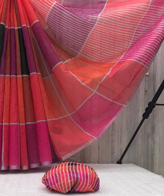 SILKORA Digital Print Chanderi Linen Saree(Red)