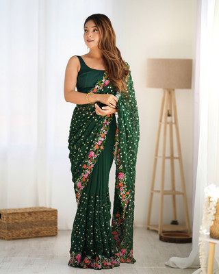 Tasrika Embroidered Bollywood Georgette Saree(Green)