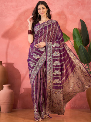 manvaa Embellished Banarasi Silk Blend Saree(Purple)