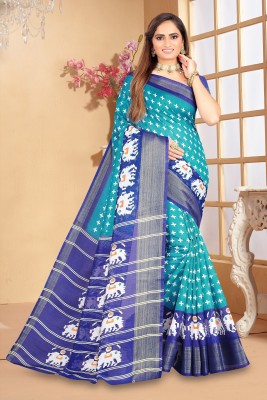 Saadhvi Self Design Kalamkari Cotton Blend Saree(Blue)