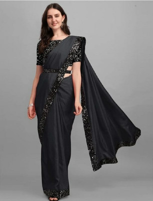 Kavya Fashion Solid/Plain Bollywood Art Silk Saree(Black)