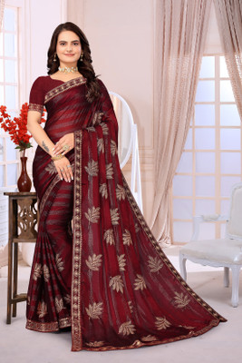agb tex Checkered Bollywood Georgette Saree(Maroon)