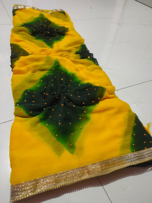 JMD Ent Color Block Bollywood Chiffon Saree(Green, Yellow)