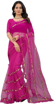 Yashvi Designer Embellished Bollywood Net Saree(Pink)