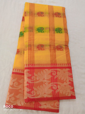 p fashion Self Design Tant Pure Cotton Saree(Yellow)