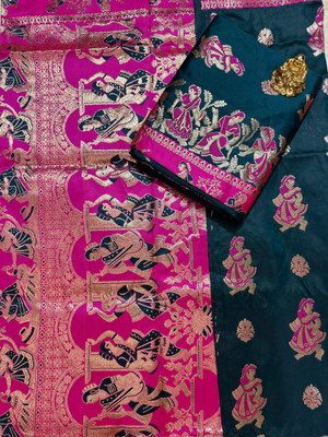 ISARA Solid/Plain Baluchari Art Silk Saree(Purple, Green)
