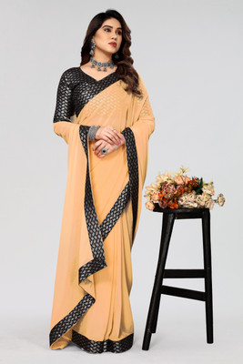 NESHVI ENTERPRISE Solid/Plain Bollywood Georgette Saree(Orange)