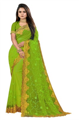 KHRITI FAB Embroidered, Floral Print Bollywood Net Saree(Light Green)