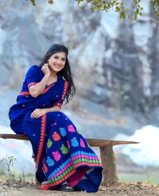 khodalenteprise Woven Mekhela Chador Cotton Blend Saree(Blue)