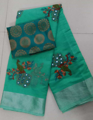Sayal Creation Self Design Chanderi Cotton Silk Saree(Dark Green)