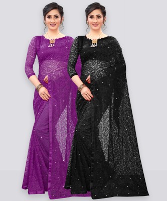 LOROFY Embellished Bollywood Net Saree(Pack of 2, Multicolor)