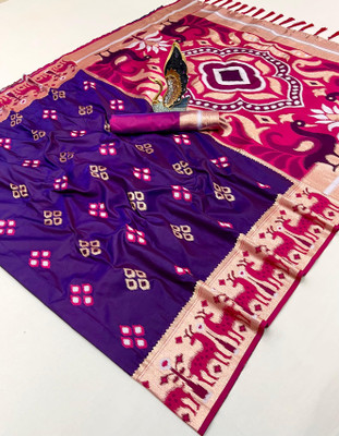 Tasrika Printed Ikkat Cotton Silk Saree(Purple)