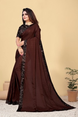 Fashion Paradise Self Design Banarasi Silk Blend Saree(Brown)