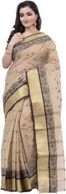 DipDiya Woven Tant Pure Cotton Saree(Grey)