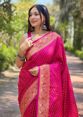 AVANTIKA FASHION Woven Kanjivaram Pure Silk, Art Silk Saree(Pink)