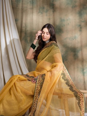 Sangria Embroidered Kalamkari Jacquard Saree(Yellow)