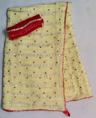 Sisa Enterprise Embroidered Bollywood Net Saree(Red, Cream)