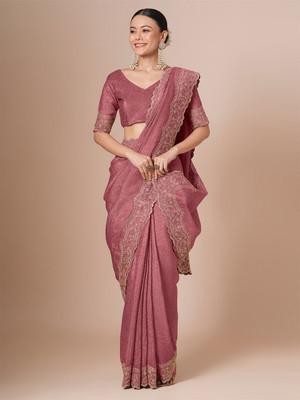 House of Pataudi Embroidered Daily Wear Chiffon Saree(Purple)