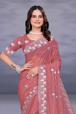 ONeCulture Embellished, Embroidered Bollywood Jimmy choo Saree(Pink)
