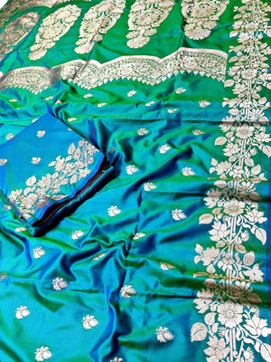 SONGITASAREE Woven Banarasi Satin Saree(Blue)