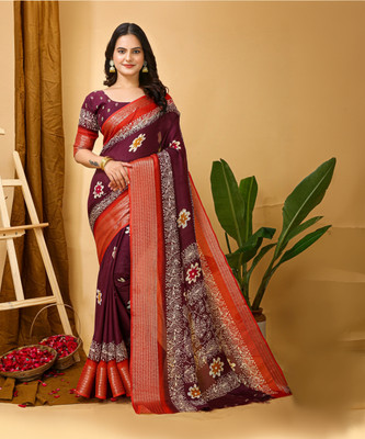 Divastri Printed Chinnalapattu Silk Blend Saree(Magenta)