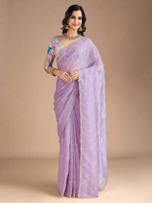 ANOUK Embellished Bollywood Tissue Saree(Purple)