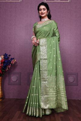 SATVASHIV Self Design Banarasi Pure Silk Saree(Dark Green)