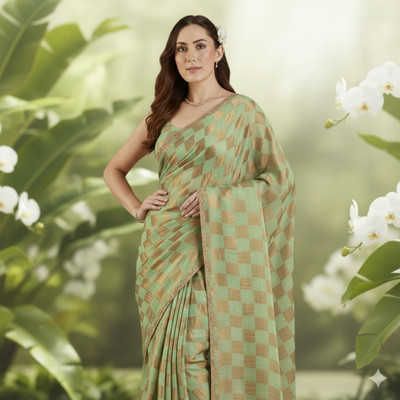 Vragi Embellished Bollywood Chiffon Saree(Light Green)