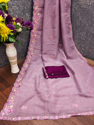 SHRIMORI Floral Print Bollywood Chanderi Saree(Purple)