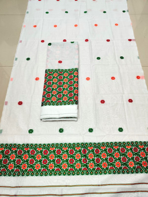 AREEVANZ Self Design Mekhela Chador Cotton Blend Saree(White)