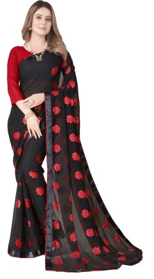 GRIVENTOM CREATION Embroidered Bollywood Georgette Saree(Black)