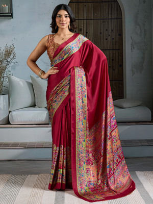 Tasrika Printed Banarasi Satin Saree(Maroon)