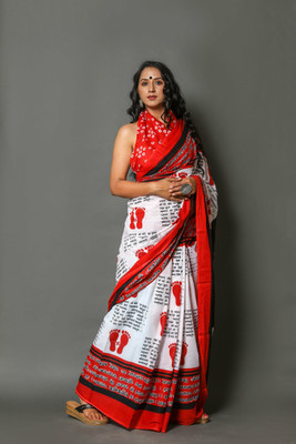 Suraj International Blocked Printed, Checkered, Digital Print, Dyed, Floral Print, Printed, Self Design Daily Wear Pure Cotton Saree(Red)