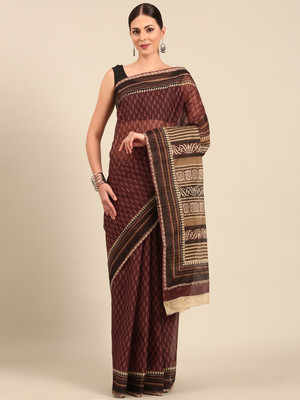 SHANVIKA Printed Daily Wear Pure Cotton Saree(Brown)