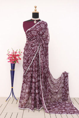 Zoamic the ethnic corner Printed Mysore Georgette Saree(Purple)