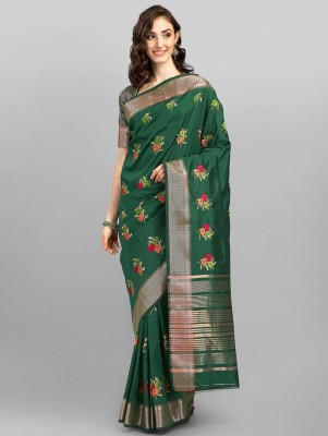 Divastri Embroidered, Woven, Printed Bollywood Cotton Silk Saree(Green)