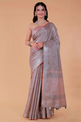 NEGRONI Solid/Plain Daily Wear Linen Saree(Brown)
