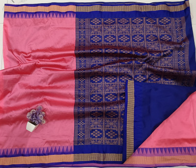 ajmera fashions Temple Border Sambalpuri Art Silk Saree(Pink)