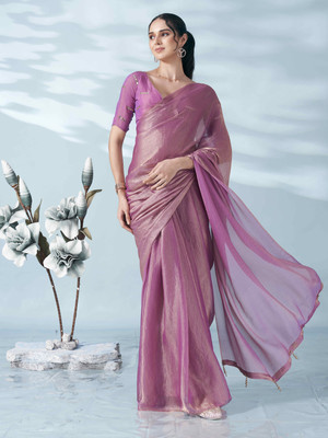 Tikhi Imli Solid/Plain Bollywood Chiffon Saree(Pink)