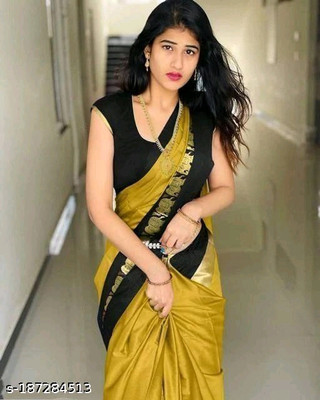 S S CREATION Woven Kanjivaram Pure Silk Saree(Yellow)