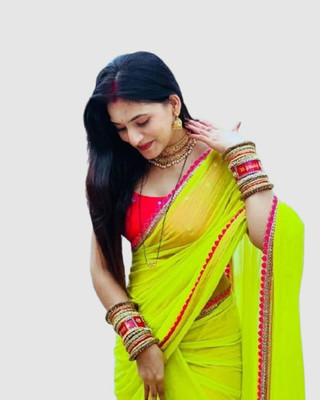 Shree Aavad Enterprise Embellished Daily Wear Georgette Saree(Green)