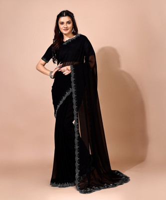 VIBHAGYAA Embellished Bollywood Chiffon Saree(Black)
