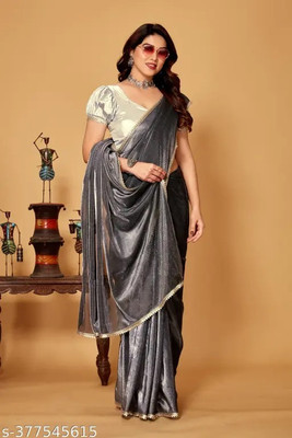 Online Bazaaar Self Design Bollywood Lycra Blend Saree(Silver)