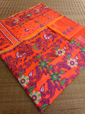 KhayaFashion Woven Tant Pure Cotton Saree(Orange)