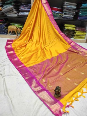 Fab Silk Embroidered Kanjivaram Silk Blend Saree(Pink, Yellow)
