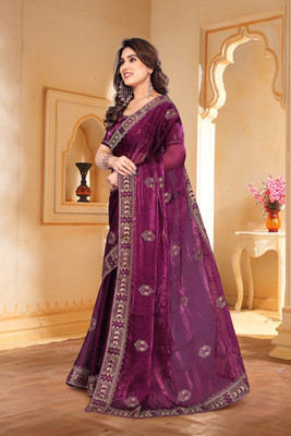 KHRITI FAB Embroidered Bollywood Jimmy choo Saree(Purple)